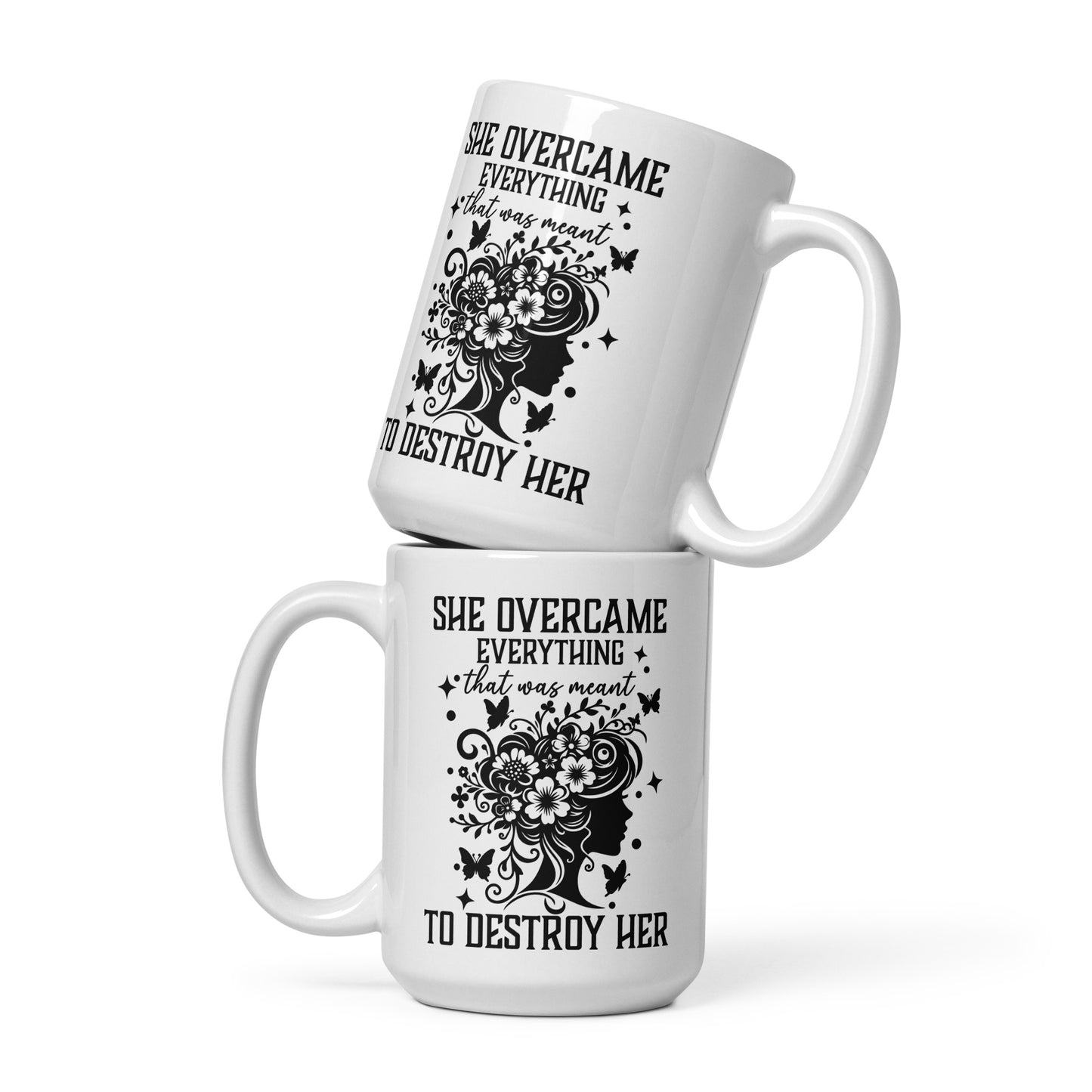 She Overcame Everything White Glossy Mug